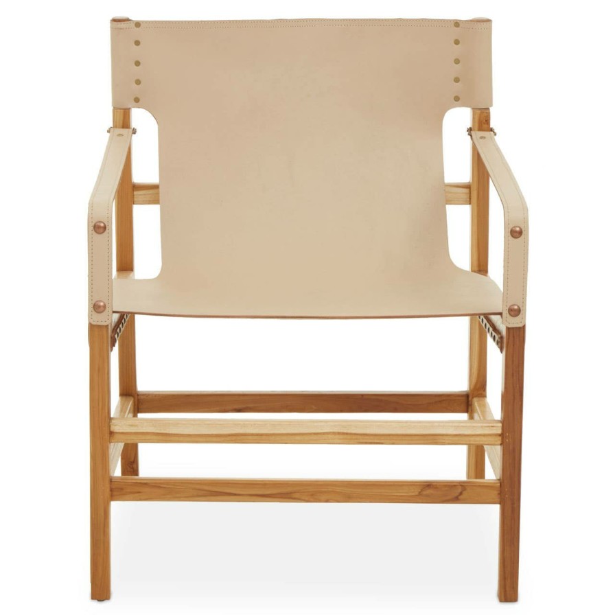 FURNITURE Fifty Five South Statement Chairs | Kendari Cream Leather And Teak Wood Chair