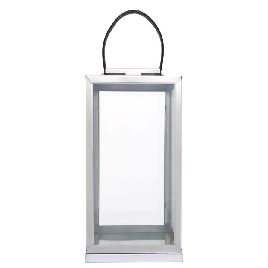 Accessories Fifty Five South Lanterns | Herber Large Silver Steel With Hair On Leather Handle Lantern