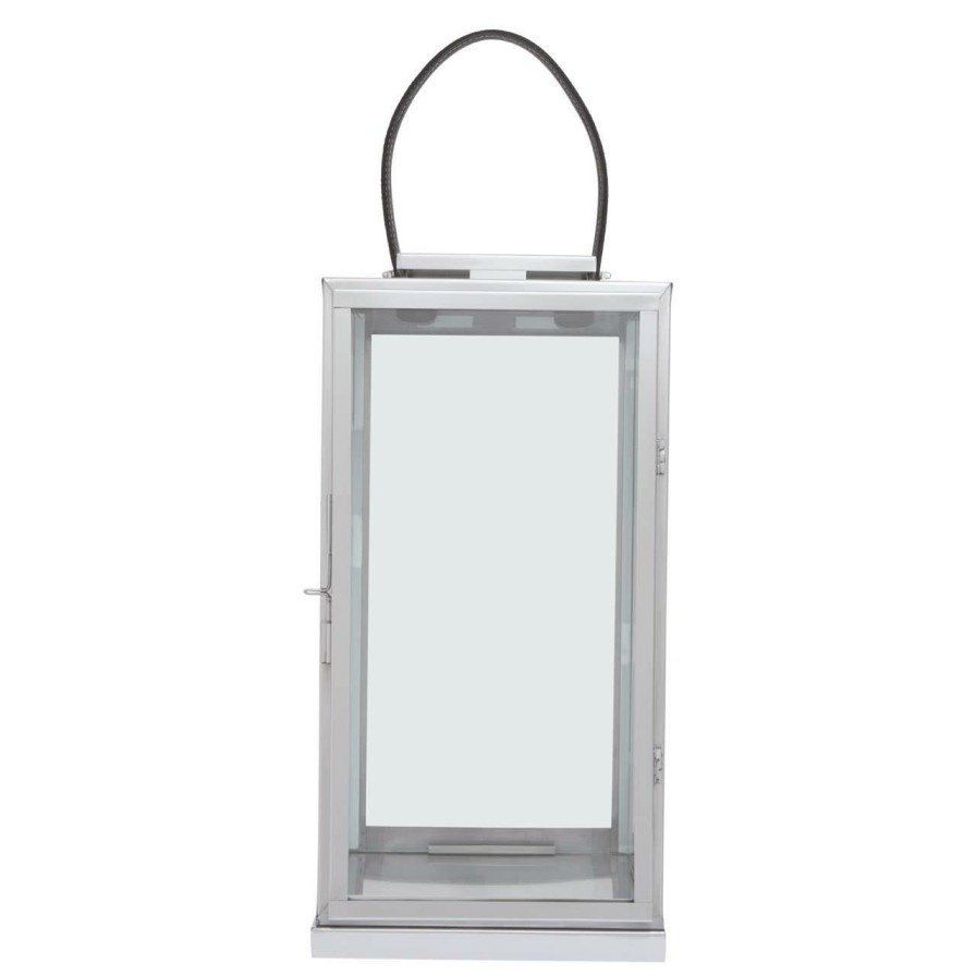 Accessories Fifty Five South Lanterns | Herber Large Silver Steel With Hair On Leather Handle Lantern