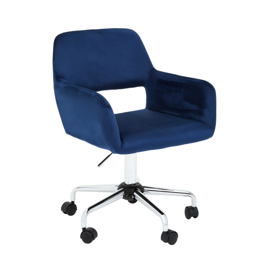 FURNITURE Premier Home Office Chairs | Brent Navy Velvet And Chrome Base Home Office Chair