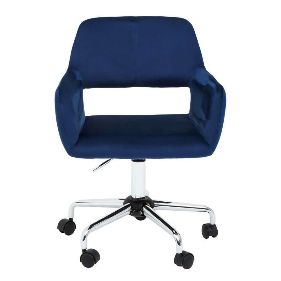 FURNITURE Premier Home Office Chairs | Brent Navy Velvet And Chrome Base Home Office Chair