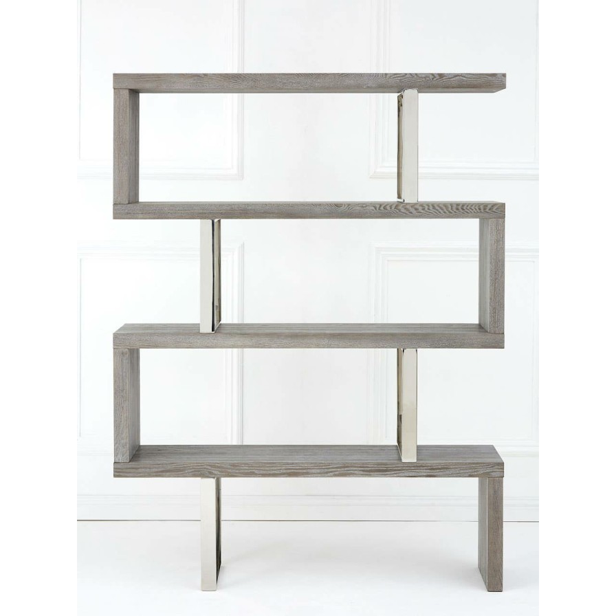 FURNITURE Fifty Five South Storage | Ulmus Grey Elm Wood 4 Tier Bookshelf