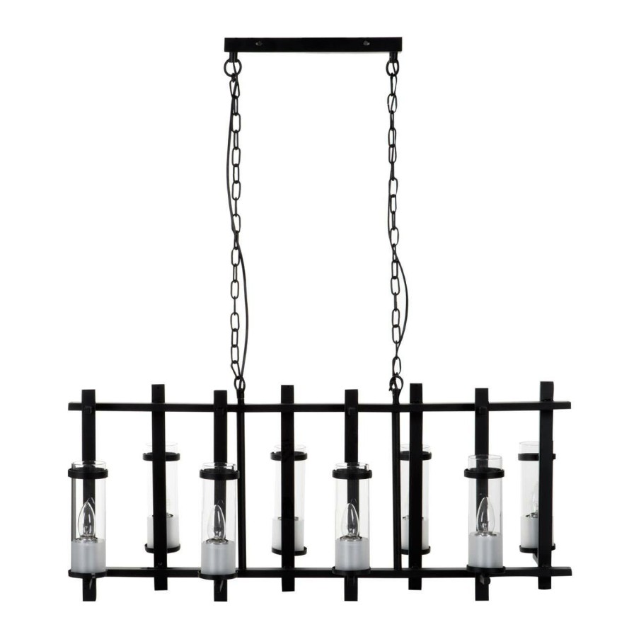 Accessories Fifty Five South Decorative Lights | Aspen Iron And Glass Wide Pendant Light