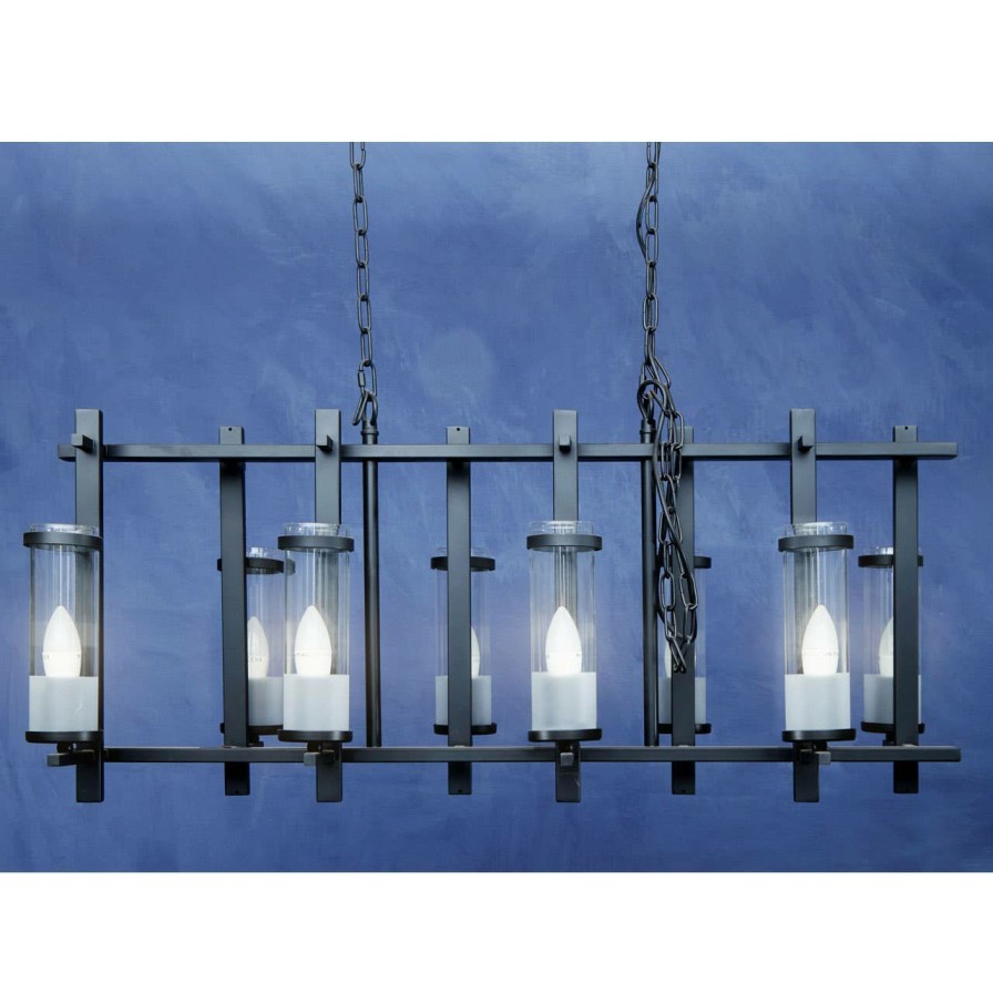 Accessories Fifty Five South Decorative Lights | Aspen Iron And Glass Wide Pendant Light