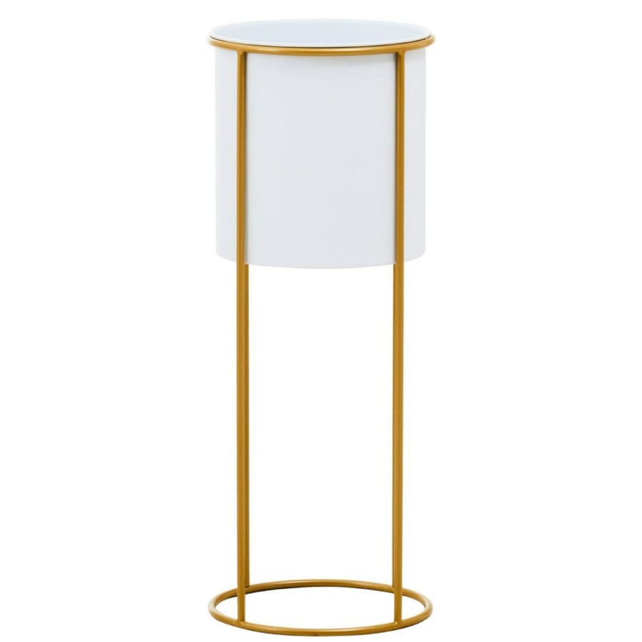 Accessories Premier Vases, Planters and Plant Stands | Trosa Large White And Gold Floor Standing Planter