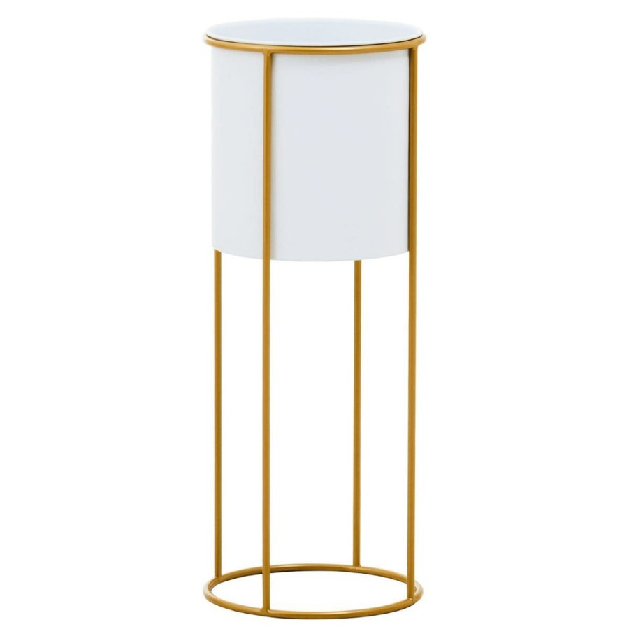 Accessories Premier Vases, Planters and Plant Stands | Trosa Large White And Gold Floor Standing Planter