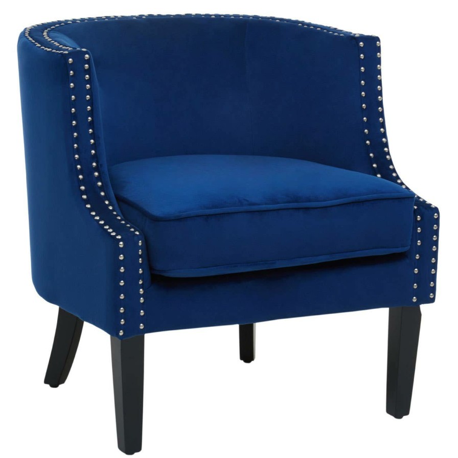 FURNITURE Premier Statement Chairs | Larissa Blue Velvet Studded Chair