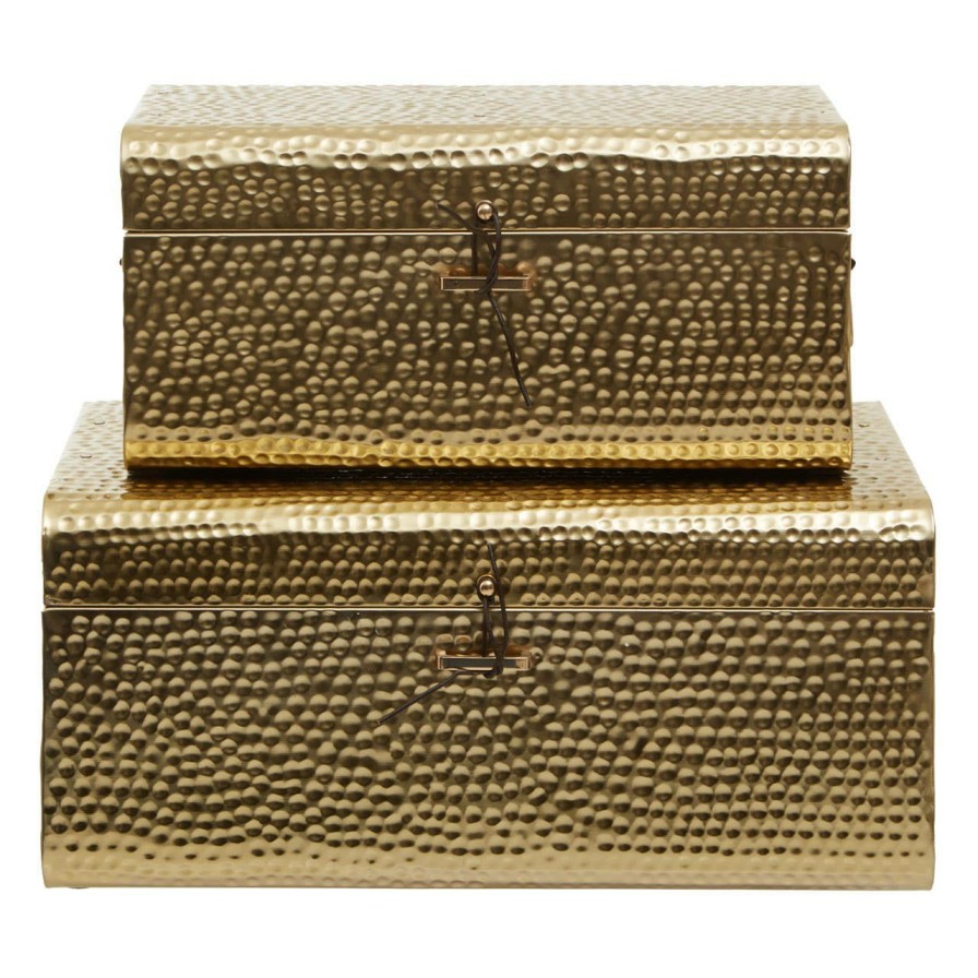 FURNITURE Premier Trunks | Parley Set Of Two Hammered Effect Gold Storage Trunks