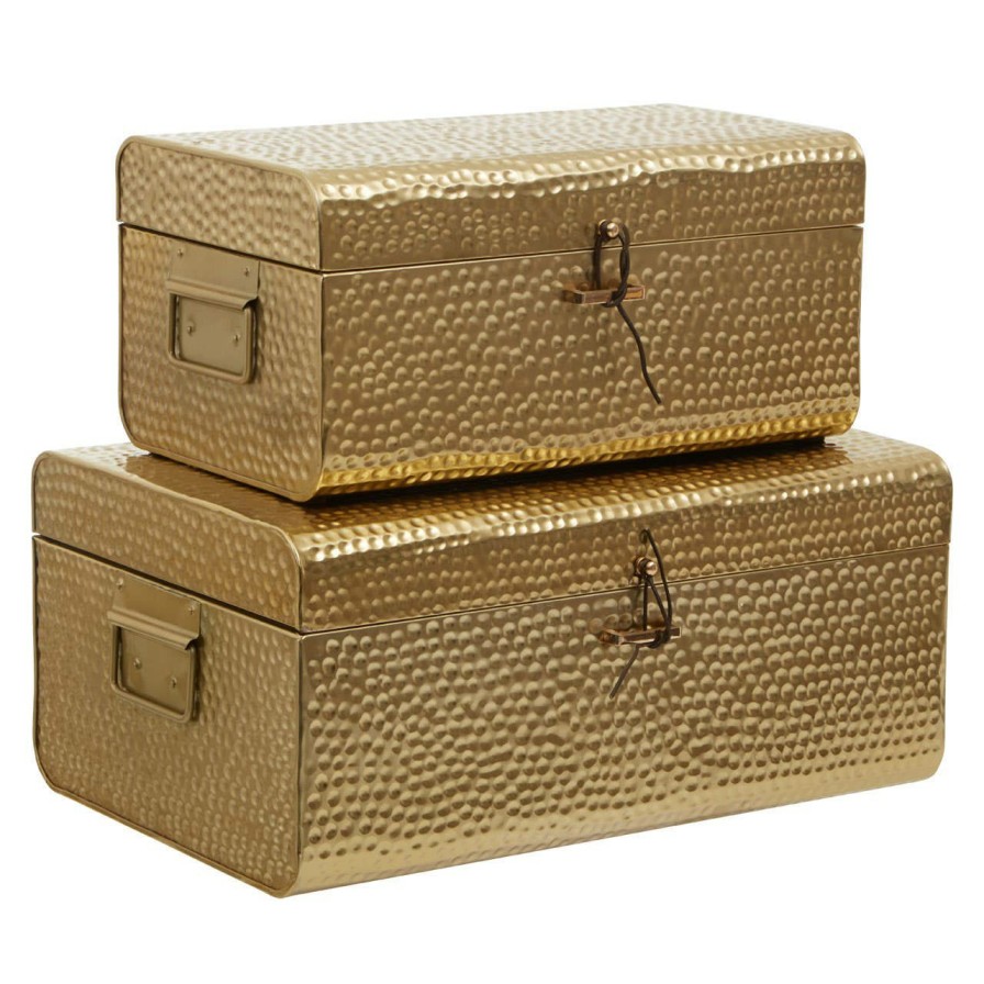 FURNITURE Premier Trunks | Parley Set Of Two Hammered Effect Gold Storage Trunks