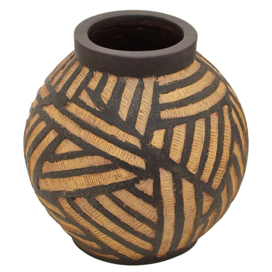 Accessories Fifty Five South Vases, Planters and Plant Stands | Darnell Round Natural And Black Planter