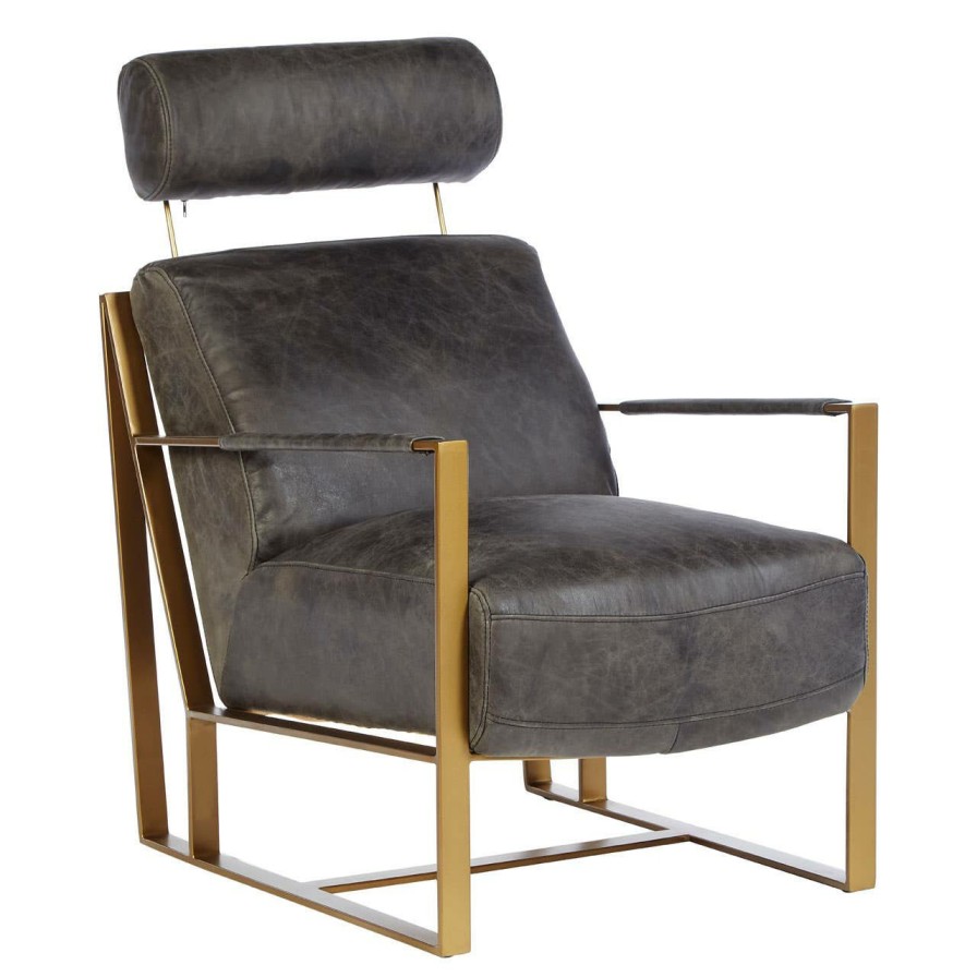 FURNITURE Fifty Five South Lounge Chairs | Hoxton Ebony Leather Lounge Chair