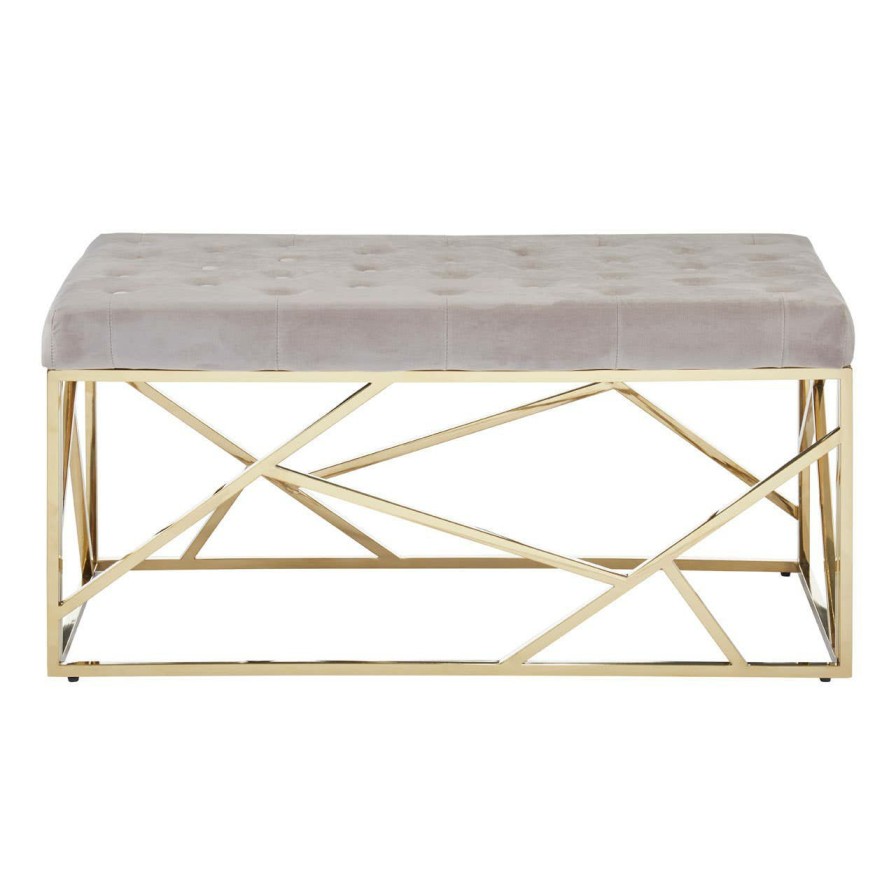 FURNITURE Premier Benches | Allure Mink Velvet And Gold Finish Frame Bench