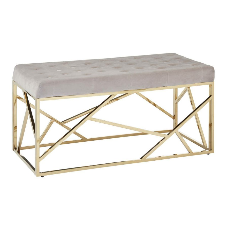 FURNITURE Premier Benches | Allure Mink Velvet And Gold Finish Frame Bench