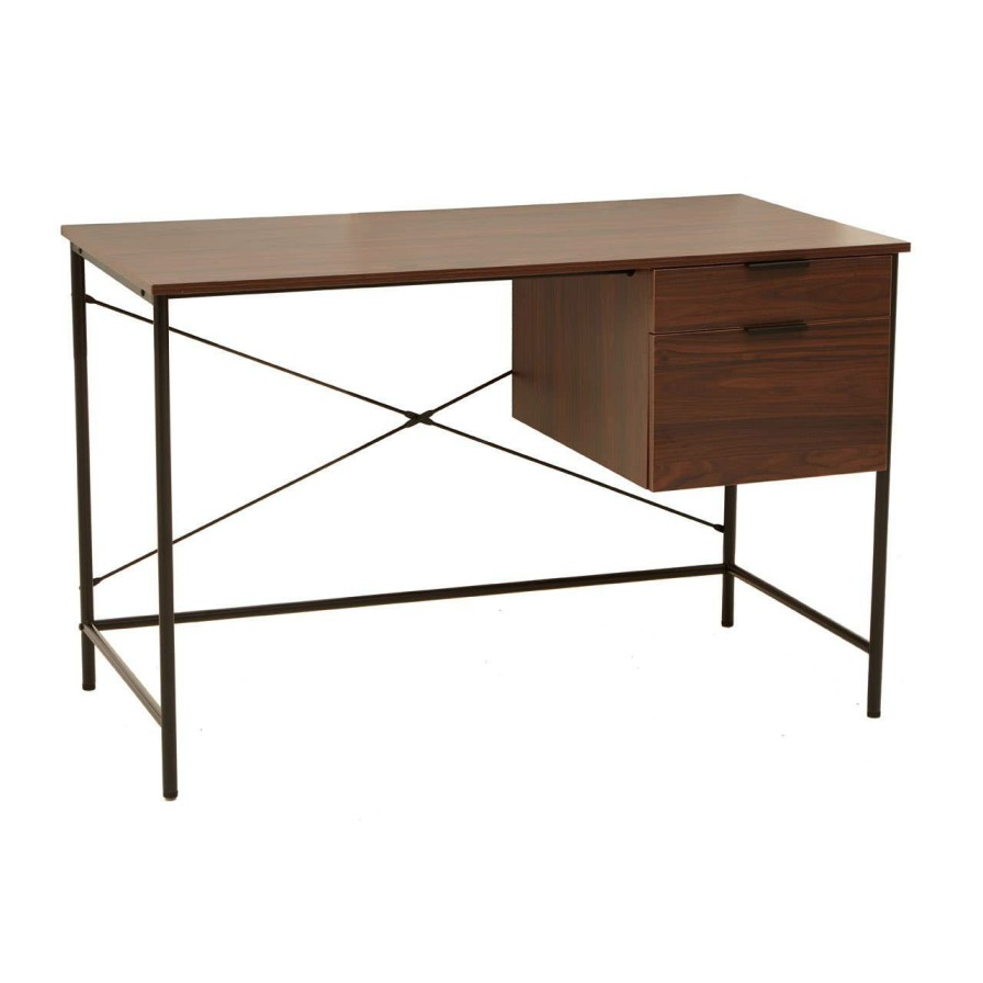 FURNITURE Premier Desks | Bradbury Dark Walnut Veneer Desk With Drawers