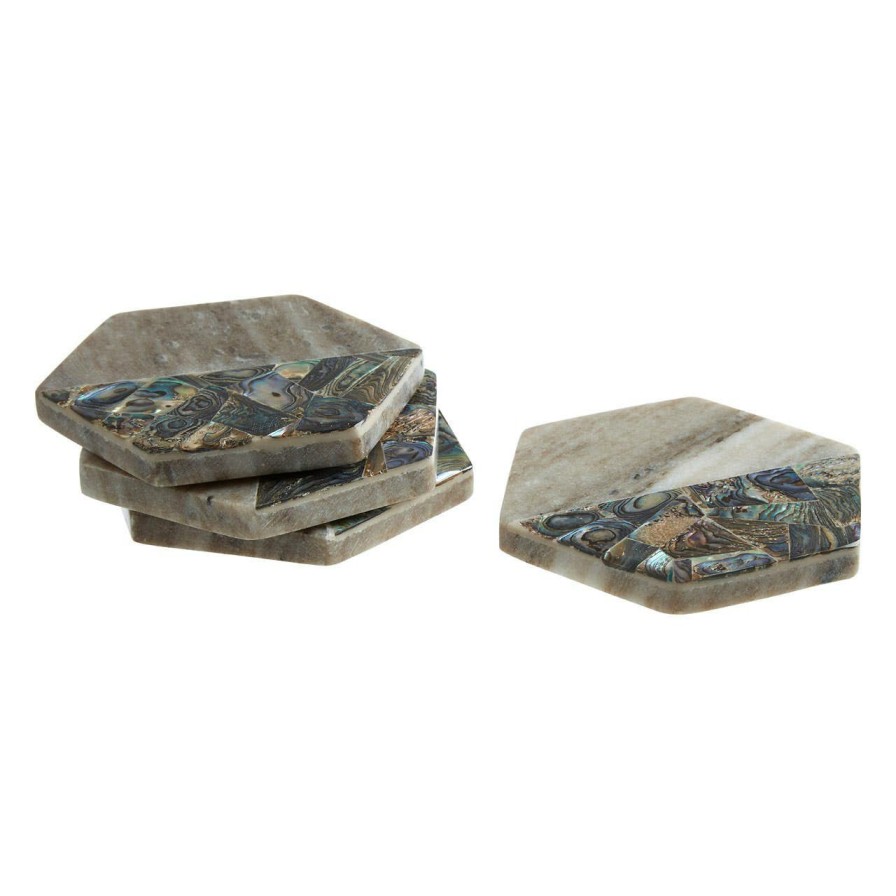 Kitchen and Dining Premier Place Settings | Set Of 4 Beige Marble And Paua Shell Coasters