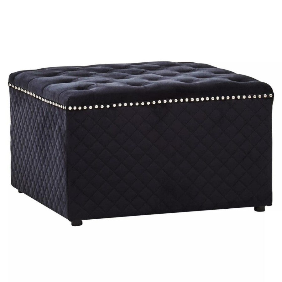 FURNITURE Fifty Five South Seating | Zamora Square Black Velvet Ottoman