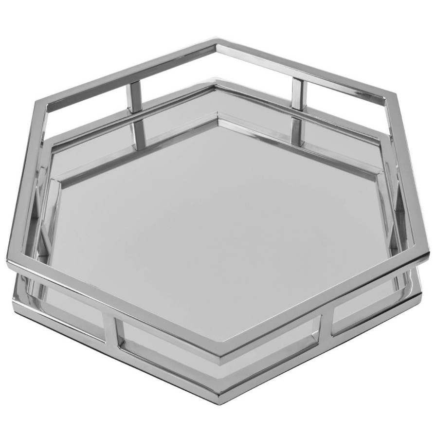 Accessories Fifty Five South Trays and Coasters | Herber Silver Finish Hexagonal Tray