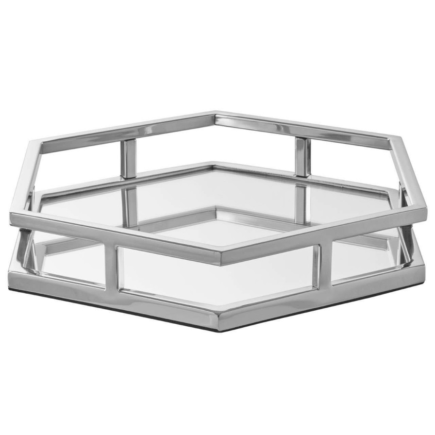 Accessories Fifty Five South Trays and Coasters | Herber Silver Finish Hexagonal Tray