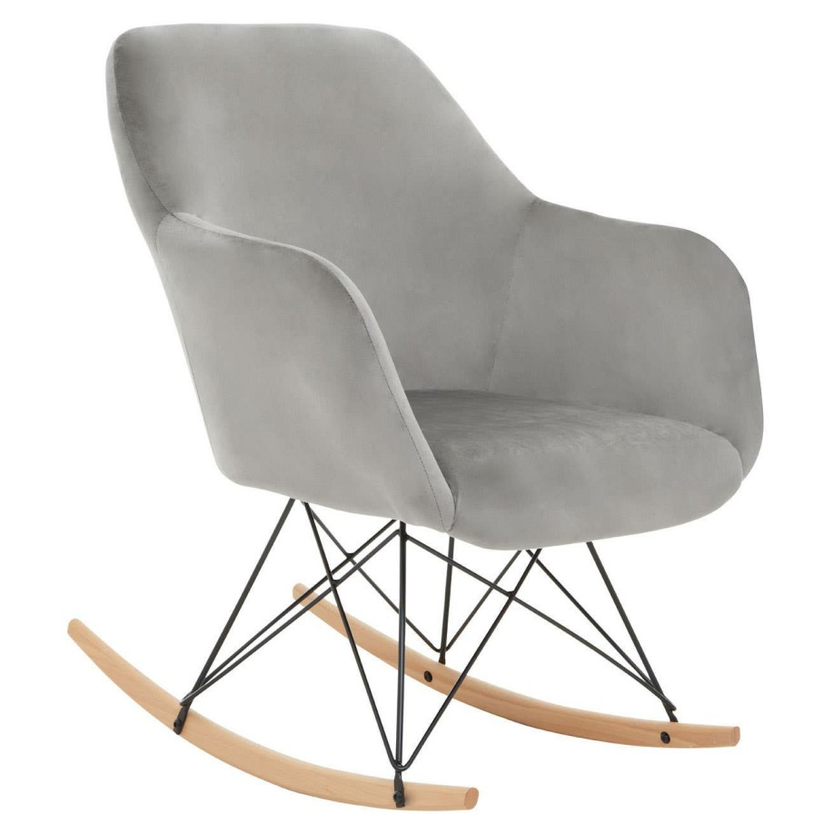 FURNITURE Premier Seating | Stockholm Small Grey Velvet Rocking Chair