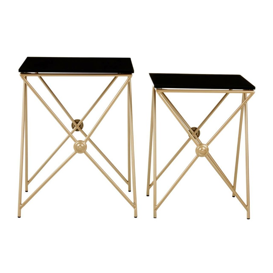 FURNITURE Fifty Five South Side Tables | Monroe Gold Finish Side Tables