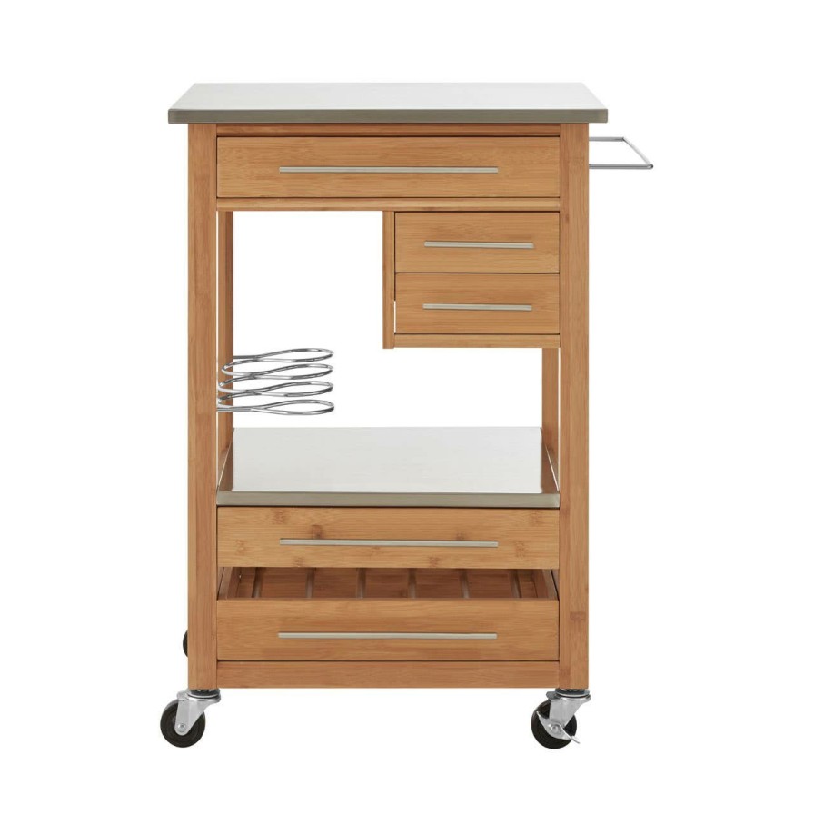 FURNITURE Premier Bar Carts and Trolleys | Bamboo Four Drawer Kitchen Trolley