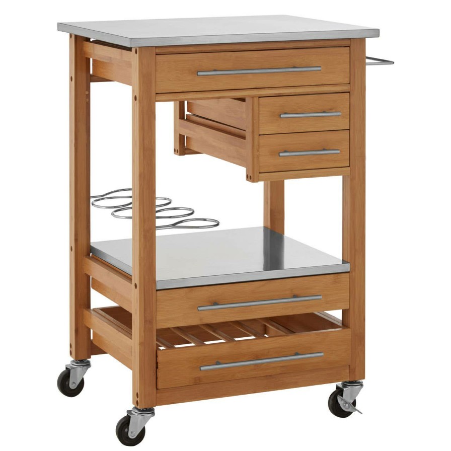 FURNITURE Premier Bar Carts and Trolleys | Bamboo Four Drawer Kitchen Trolley