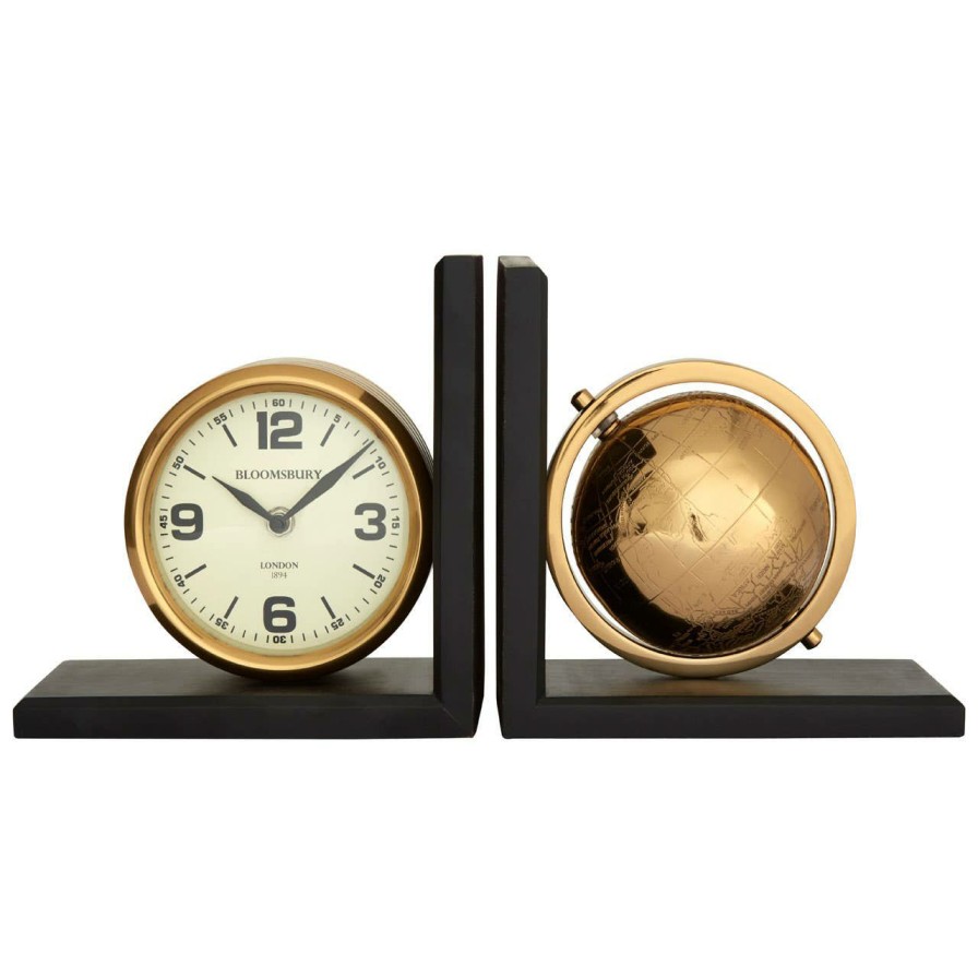 Accessories Fifty Five South Bookends | Churchill Set Of 2 Globe Clock Bookends