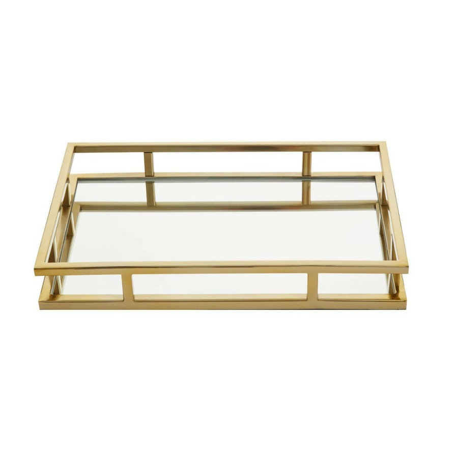 Accessories Fifty Five South Trays and Coasters | Cruzar Rectangular Gold Finish Tray