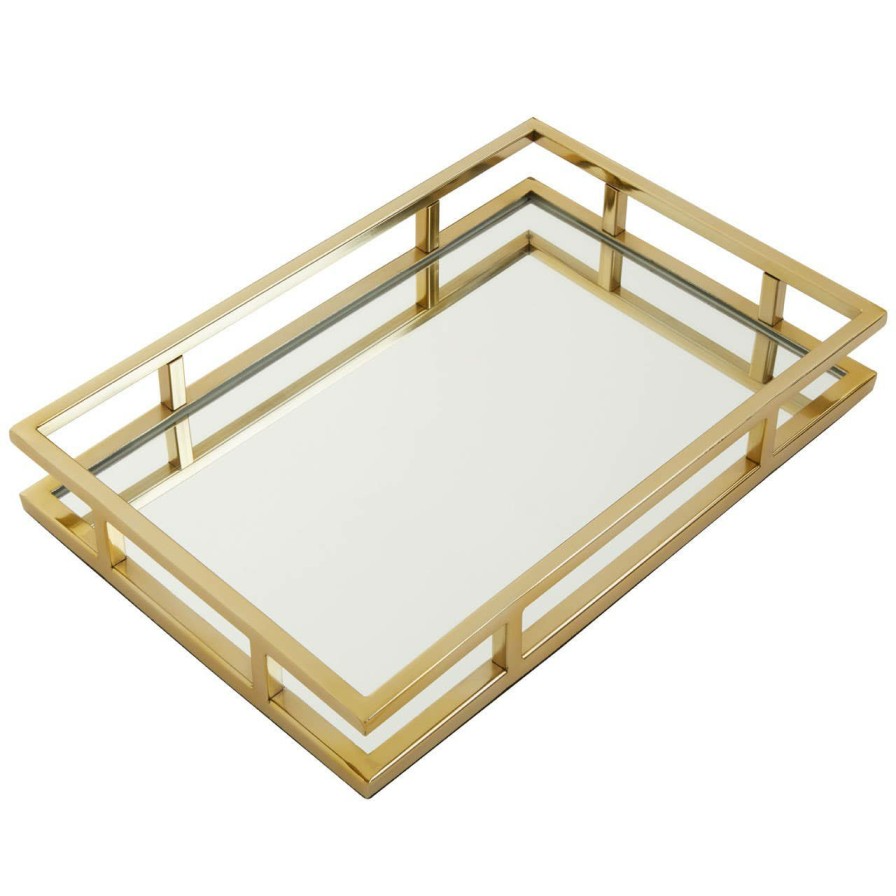 Accessories Fifty Five South Trays and Coasters | Cruzar Rectangular Gold Finish Tray