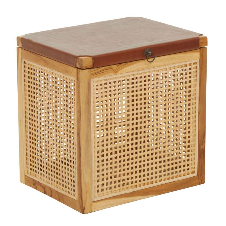 FURNITURE Fifty Five South Stools | Kendari Teak Box With Light Brown Leather