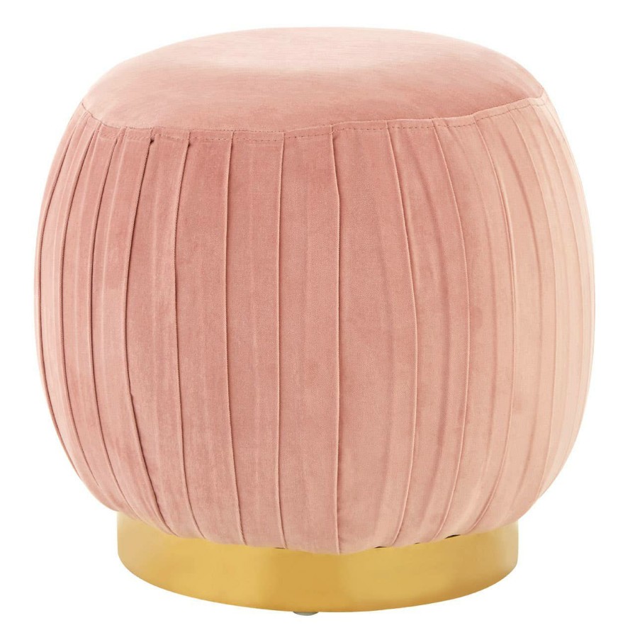 FURNITURE Fifty Five South Footstools | Louxor Pink Velvet Round Footstool