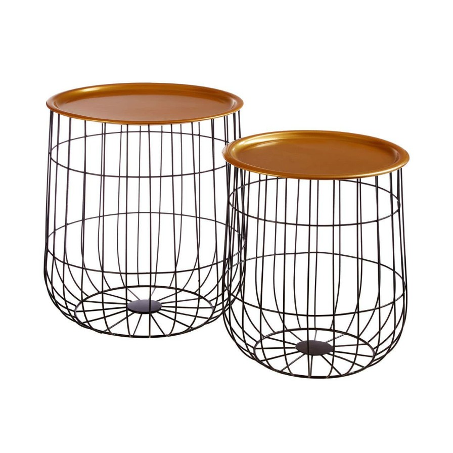 FURNITURE Premier Side Tables | Set Of 2 Black Wire Basket Tables