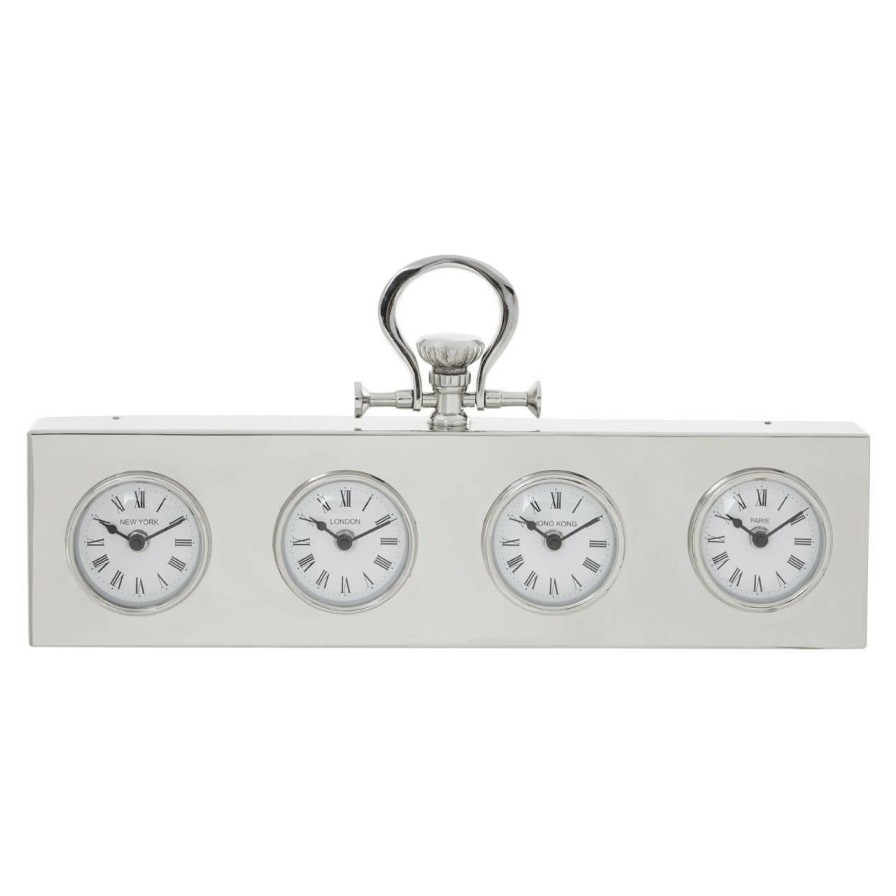 Accessories Fifty Five South Mantel Clocks | Hampstead Nickel Finish Time Zone Clock