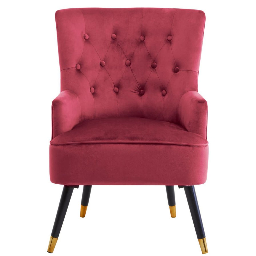 FURNITURE Premier Statement Chairs | Loretta Wine Velvet Chair With Black Wood Legs