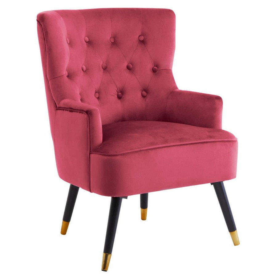 FURNITURE Premier Statement Chairs | Loretta Wine Velvet Chair With Black Wood Legs