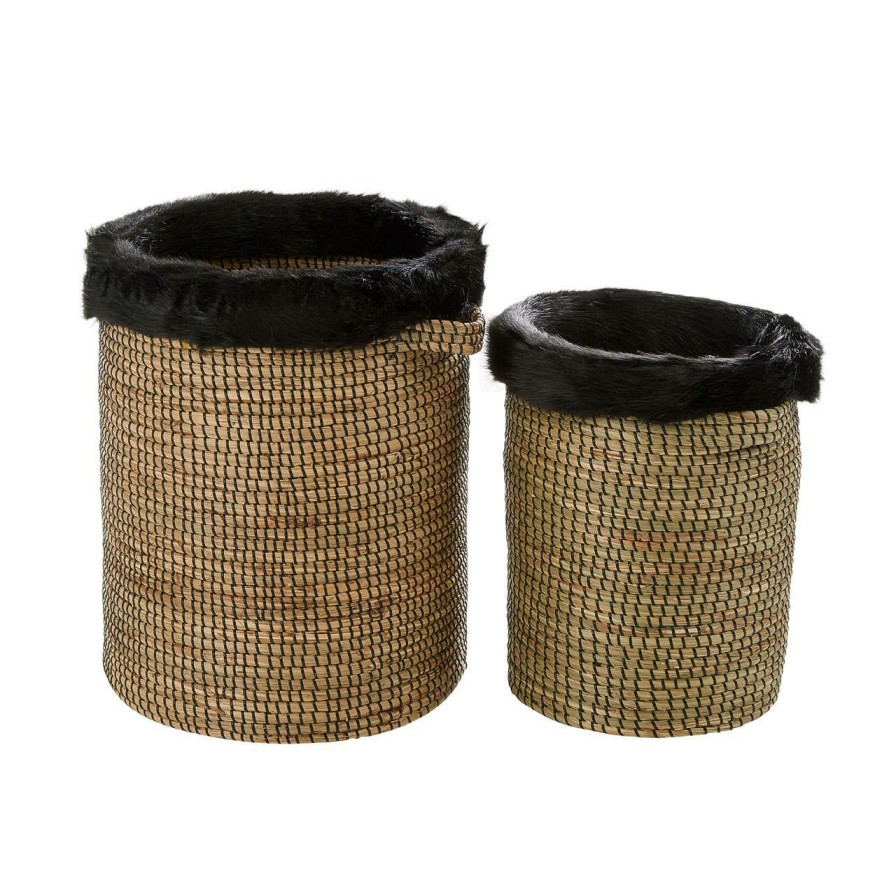 Bathe and Utility Fifty Five South Boxes, Bags and Baskets | Bora Set Of 2 Baskets With Faux Fur Trim