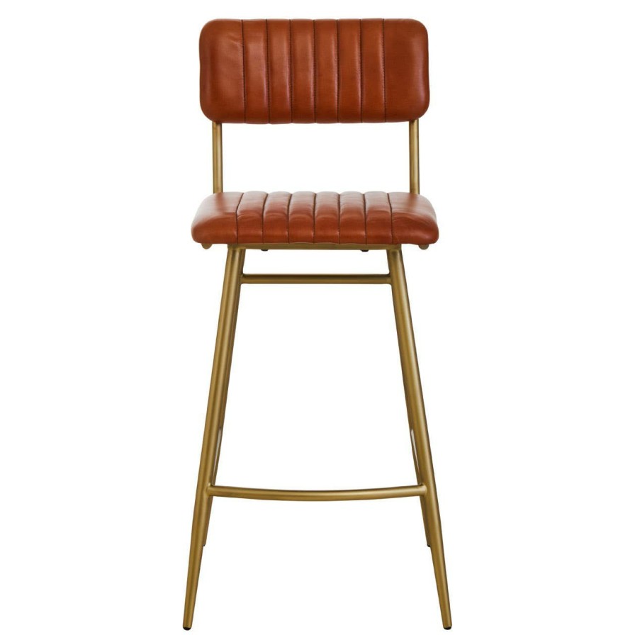 FURNITURE Fifty Five South Dining Chairs | Buffalo Tan Leather Bar Chair With Gold Finish Frame