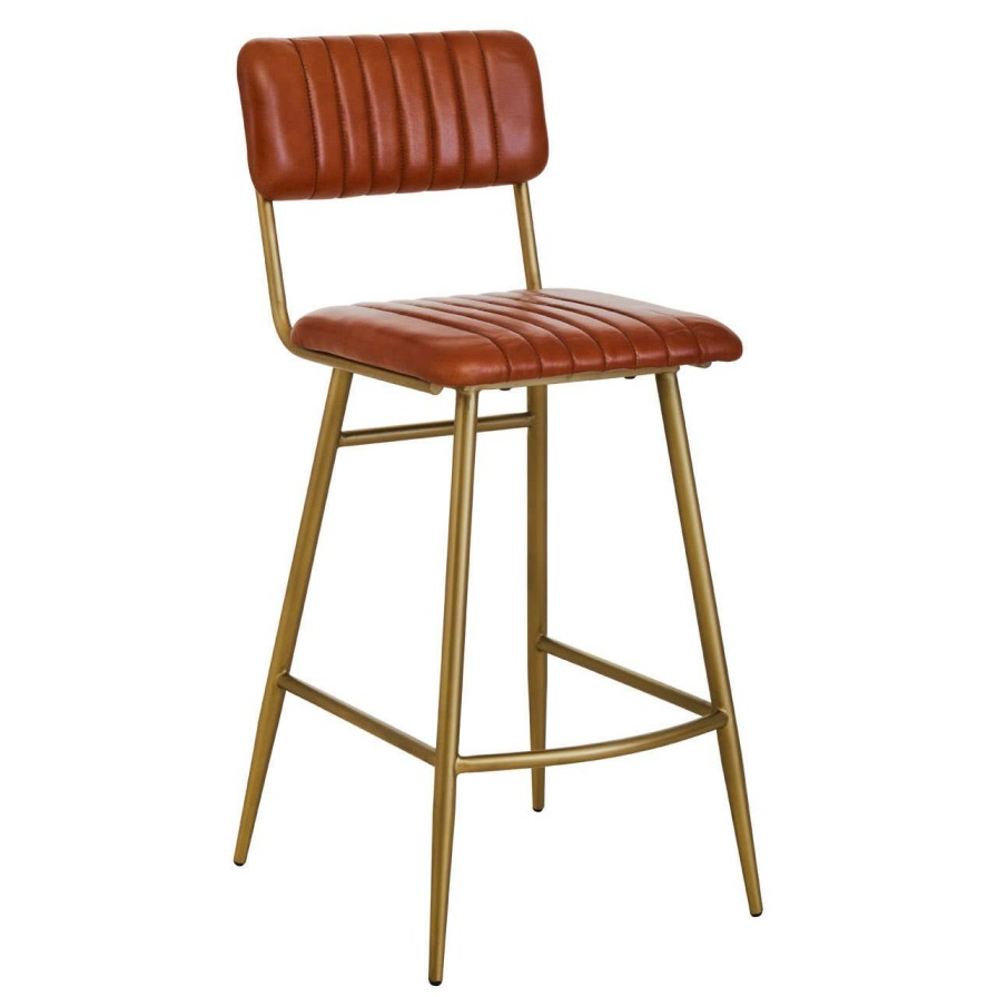 FURNITURE Fifty Five South Dining Chairs | Buffalo Tan Leather Bar Chair With Gold Finish Frame