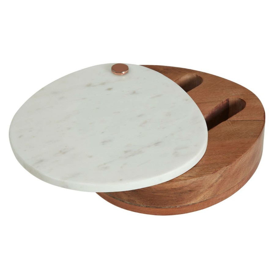 Kitchen and Dining Premier Serving Boards | White Marble And Wood Cheese Knife And Board Set