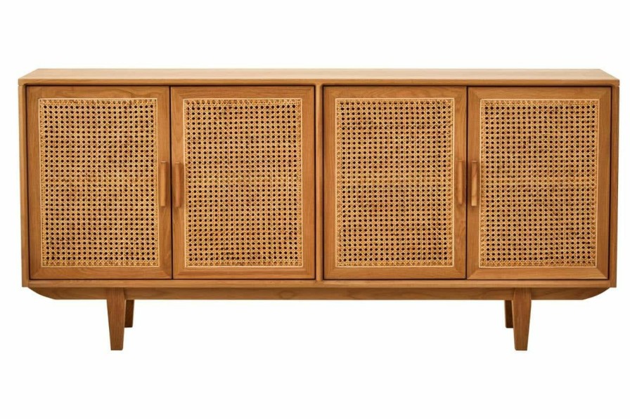 FURNITURE Fifty Five South Storage | Lyon 4 Door Natural Rattan And Oak Sideboard