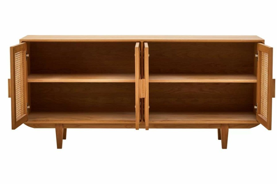 FURNITURE Fifty Five South Storage | Lyon 4 Door Natural Rattan And Oak Sideboard