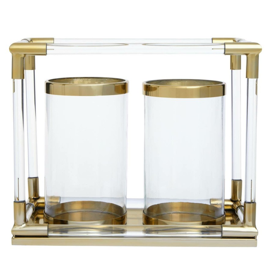 Accessories Fifty Five South Lanterns | Lucita Double Gold Steel And Acrylic Lantern