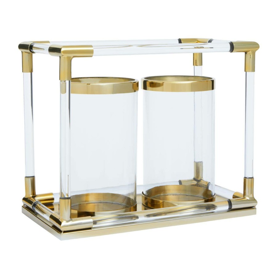 Accessories Fifty Five South Lanterns | Lucita Double Gold Steel And Acrylic Lantern