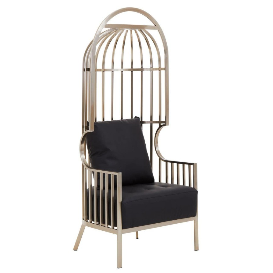 FURNITURE Fifty Five South Statement Chairs | Eliza Brushed Silver Dome Cage Chair