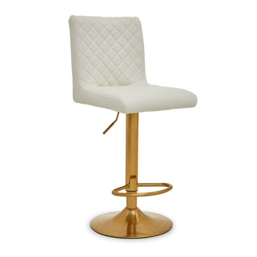 FURNITURE Premier Bar Seating | Baina White And Gold Bar Stool With Round Base