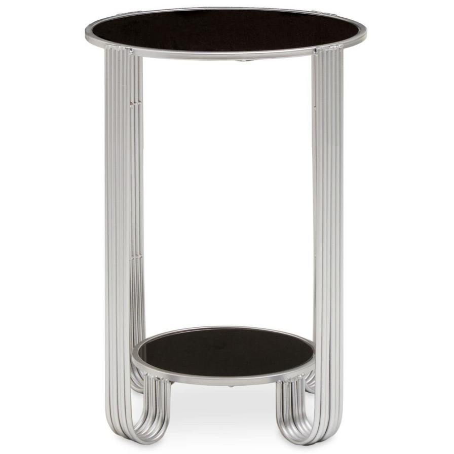 FURNITURE Premier Coffee Tables | Jolie Round End Table Black Mirror And Silver Frame