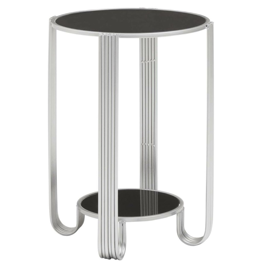 FURNITURE Premier Coffee Tables | Jolie Round End Table Black Mirror And Silver Frame