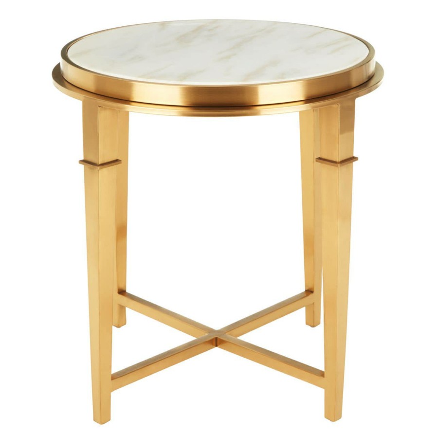 FURNITURE Fifty Five South Side Tables | Alvaro Round Gold Finish Side Table