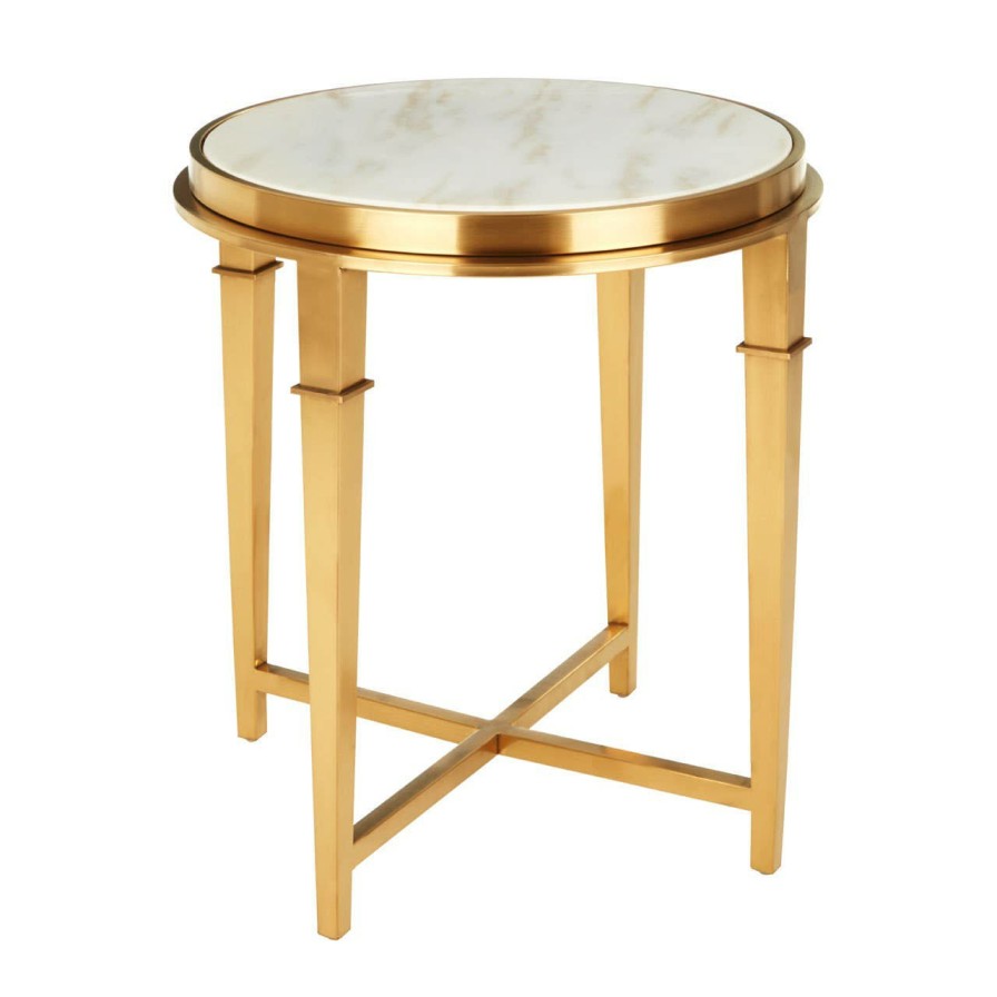 FURNITURE Fifty Five South Side Tables | Alvaro Round Gold Finish Side Table