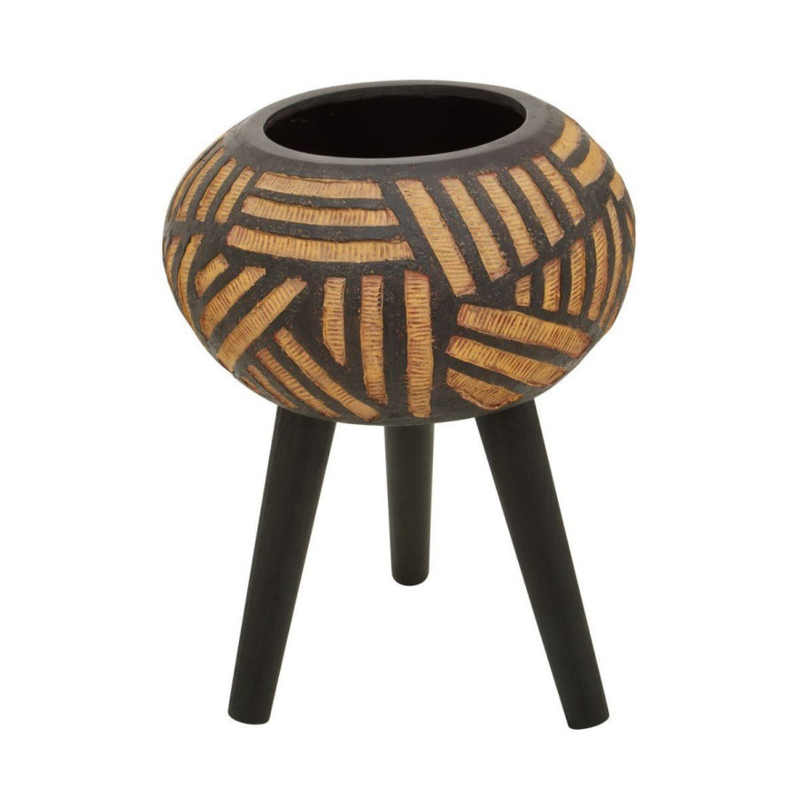 Accessories Fifty Five South Vases, Planters and Plant Stands | Darnell Natural And Black Tapered Planter